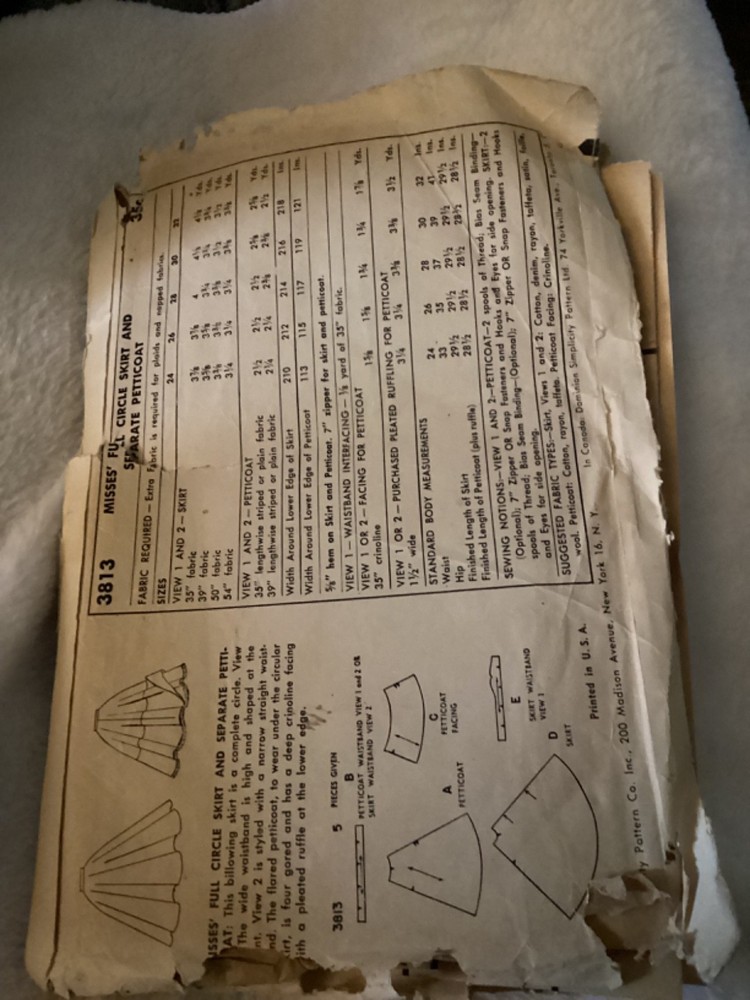 1956 VINTAGE SIMPLICITY PATTERN #3813… Has been cut