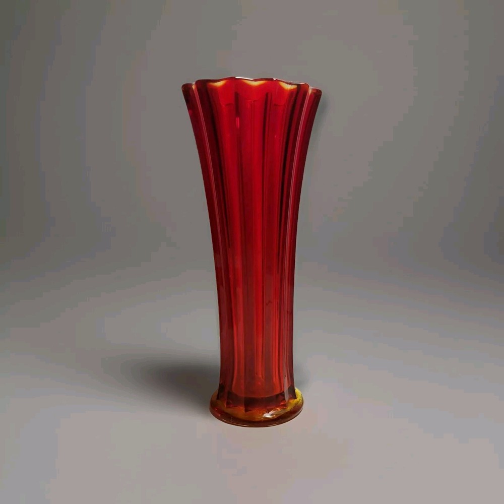 Amberina Ruby Glass Vase 12" Tall Viking, L E Smith?