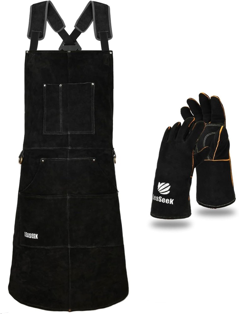 Leather Welding Apron, Heat & Fle-Resistant Heavy Duty Work