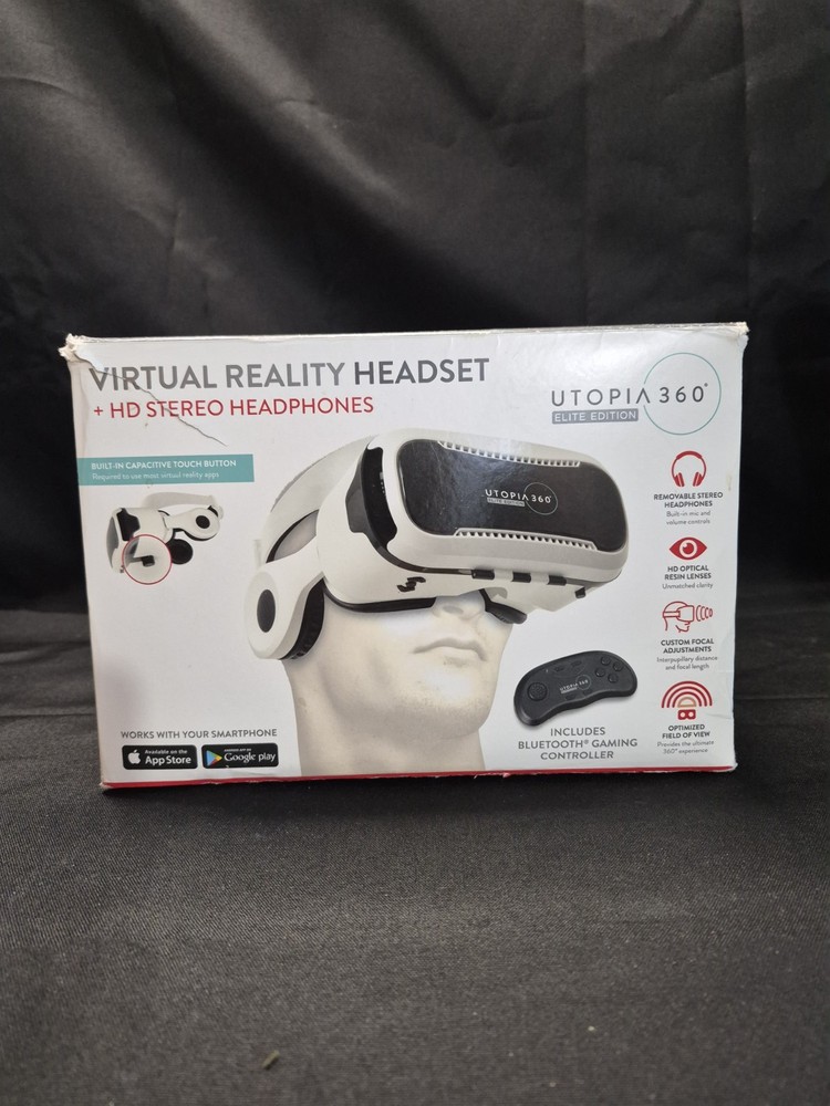 Utopia 360 Virtual Reality 3D Headset + Bluetooth Controller New In Box