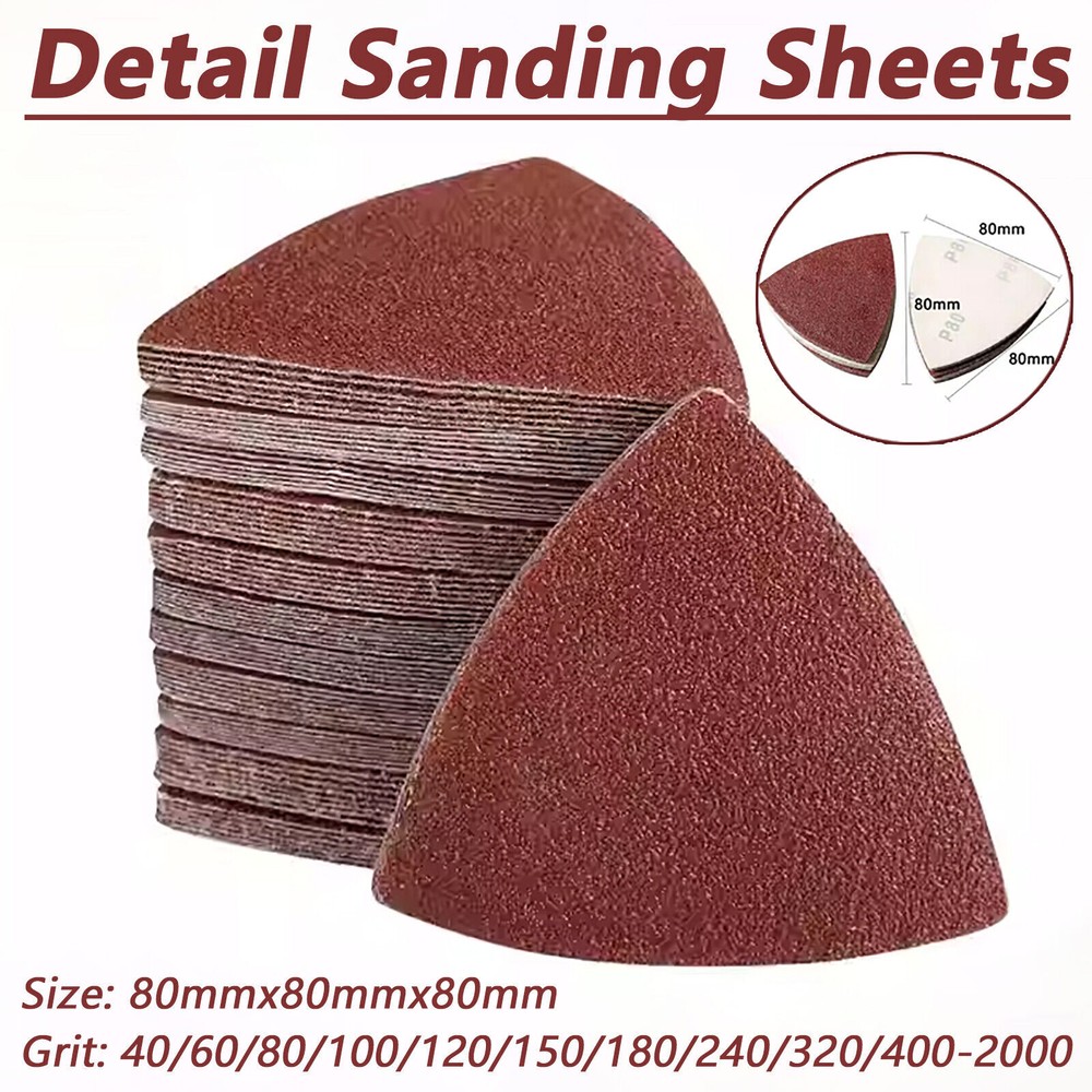80mm Hook and Loop Delta Sanding Sheets Triangular Detail Sandpaper Pads Red