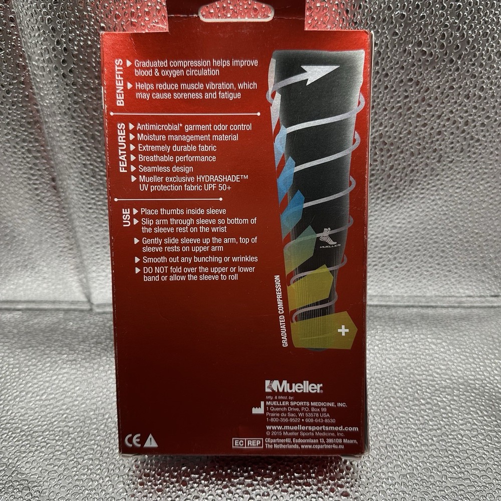 Mueller Graduated Compression Performance Arm Sleeves, Pair, Black Size Large