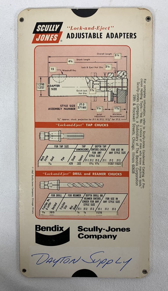 BENDIX Scully -Jones - Quick Lock Adjustable Adapters CALCULATOR Slide Chart