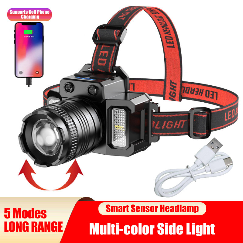 USB RechargeableLED Headlamp Zoomable 5-Modes Headlight Head TorchFlashlight