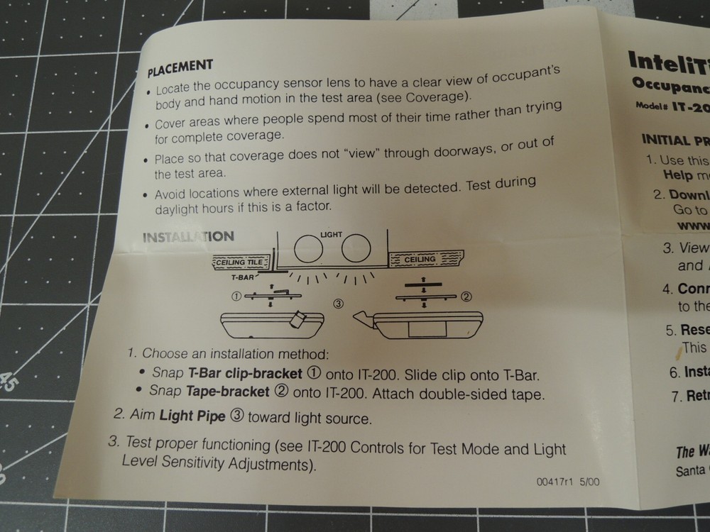 Wattstopper IT-200-PC InteliTimer Pro Occupancy Sensor and Light Logger White