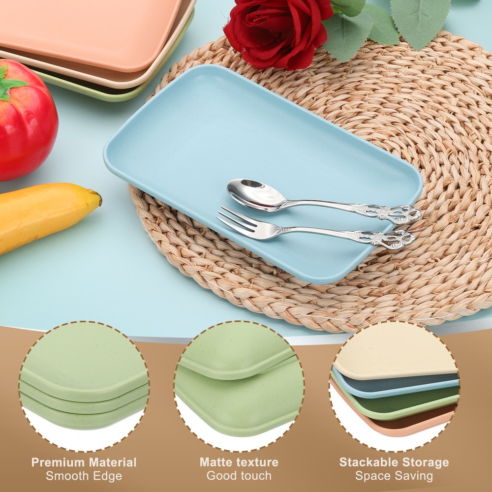 3 Pack 9"x6" Rectangular Unbreakable Plastic Dinner Plates, Green