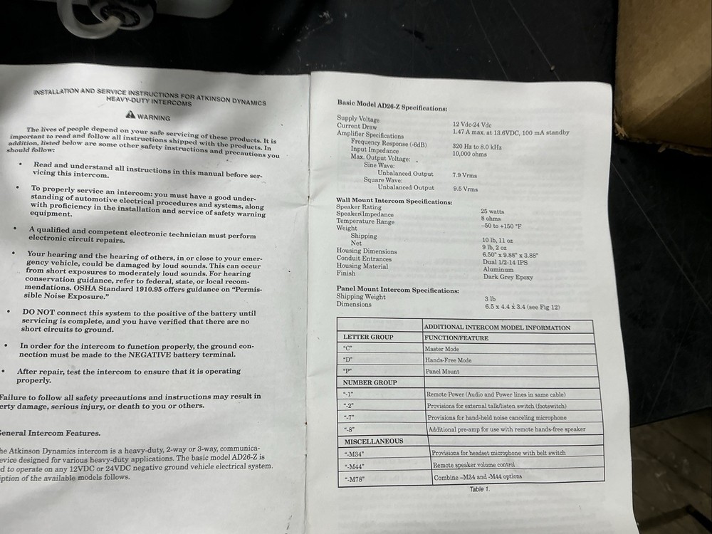 ATKINSON DYNAMICS Model AD26Z Industrial Intercom