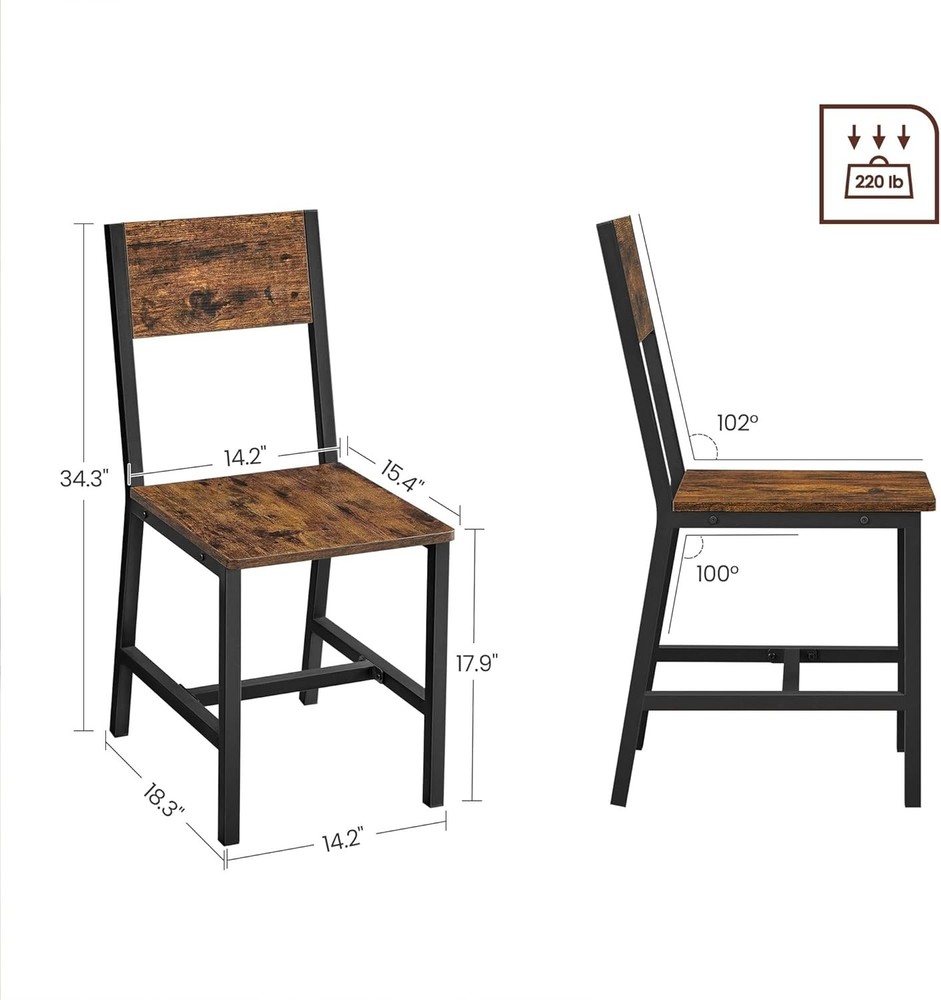 2-Pack Easy Assembly Rustic Brown Dining Chairs - Durable and Chic Design