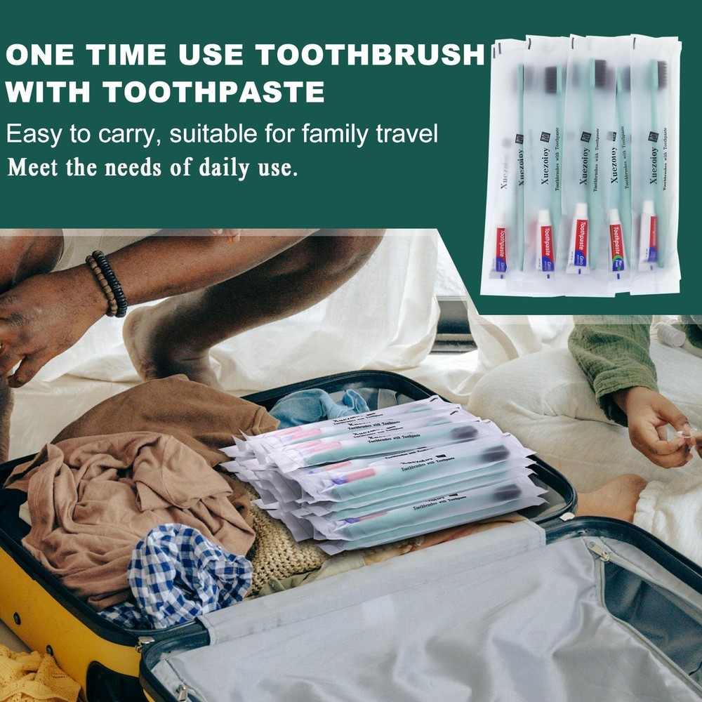 Disposable Toothbrushes with Toothpaste,30 Pack Green Individually Wrapped Di...