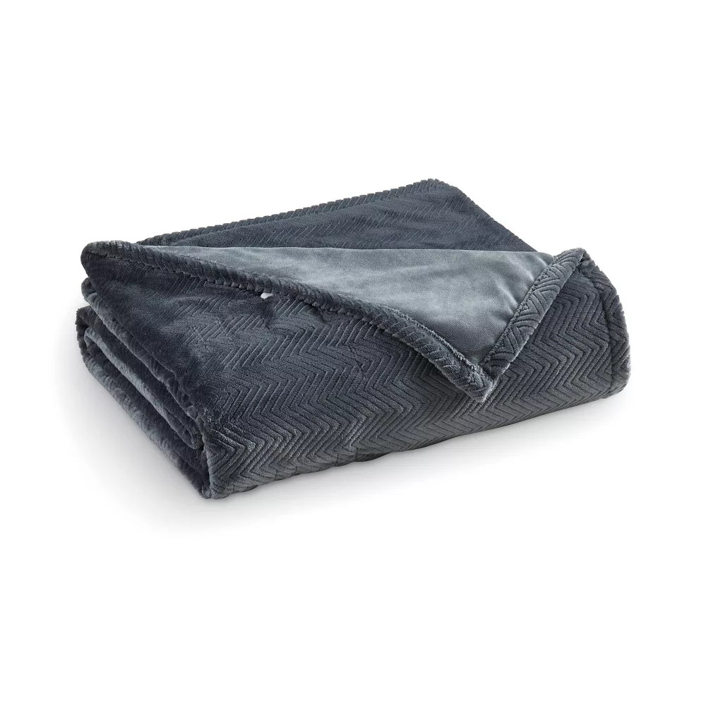 Brookstone Twin Heated Micro Herringbone Blanket Gray