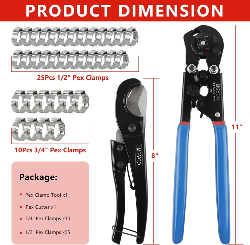 Pex Crimping Tool Kit Cinch and Remove Dual-Function Pex Crimp Tool 3/8" to 1" P
