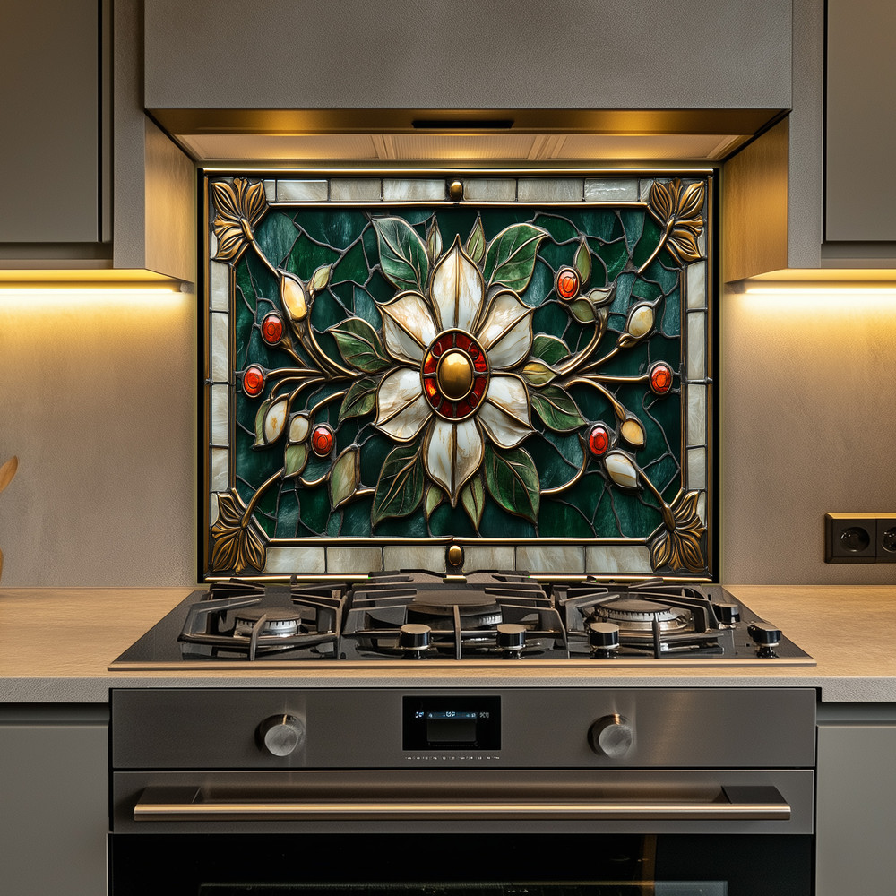 Stained Glass Look Kitchen Backsplash, Pattern Tile One Piece Tempered Glass Kit