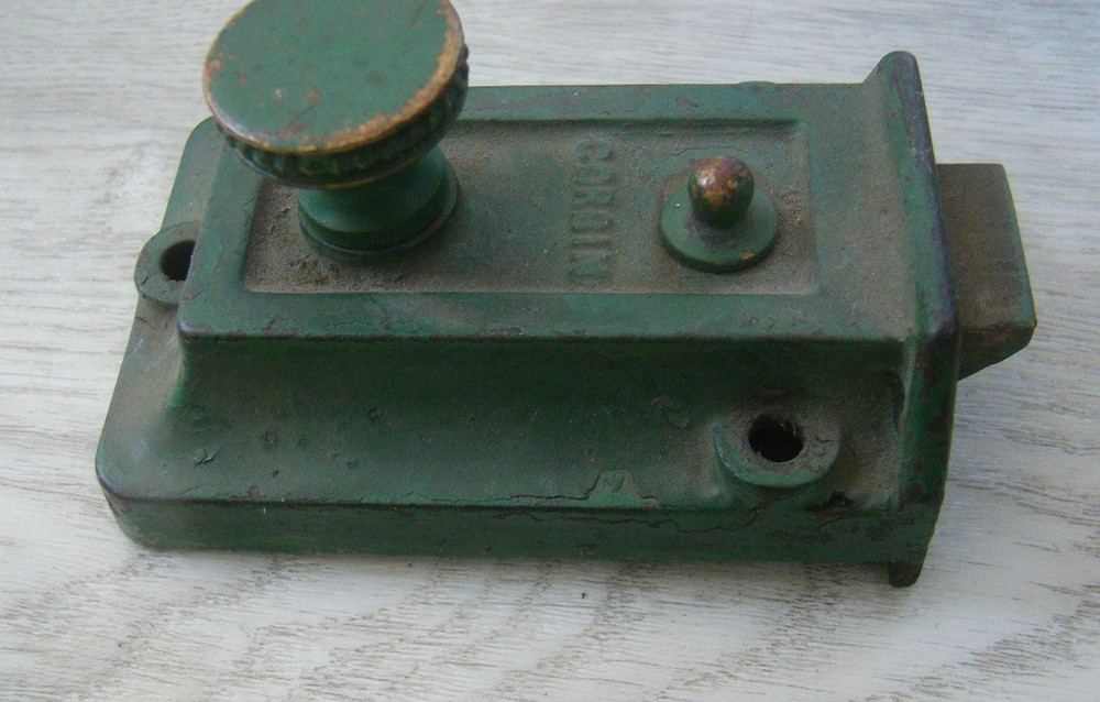 Vintage Green Corbin Surface Rim Night Latch No Keeper Lock Works