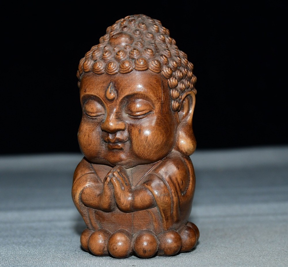 Exquisite Small Leaf Boxwood Buddha Handle