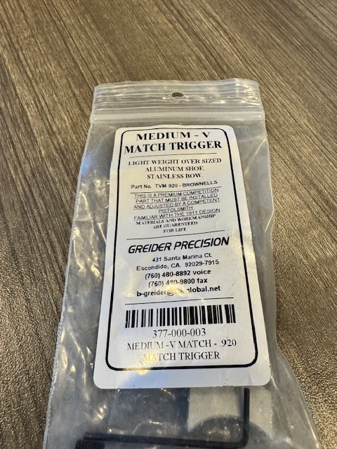 Greider Precision 1911 Medium-V Match Trigger. 377-000-003