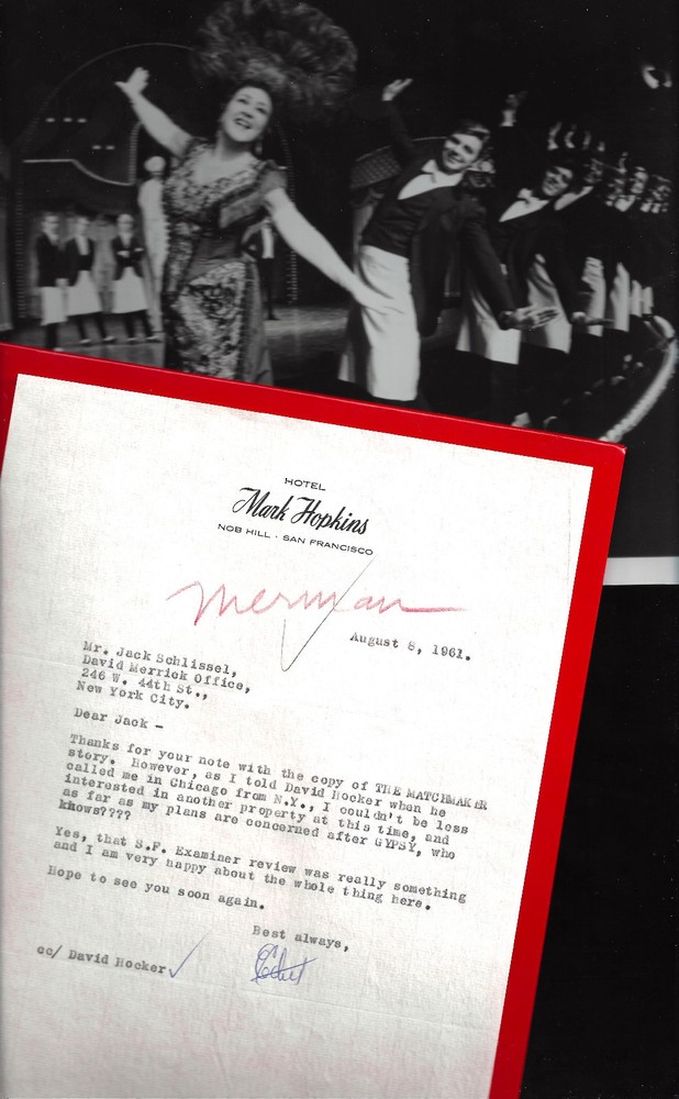 Ethel Merman (Signed) "HELLO DOLLY" David Merrick's Office 1961 Rejection Letter