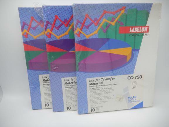 Three Packs Labelon Ink Jet Transfer Material CG-750 10 Sheets Per Pack
