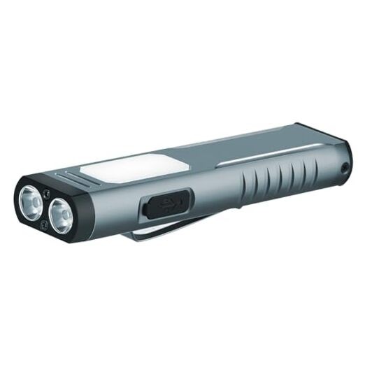 Rechargeable EDC Flashlight with Sound Beeper, Portable Flat Pocket Silver Grey