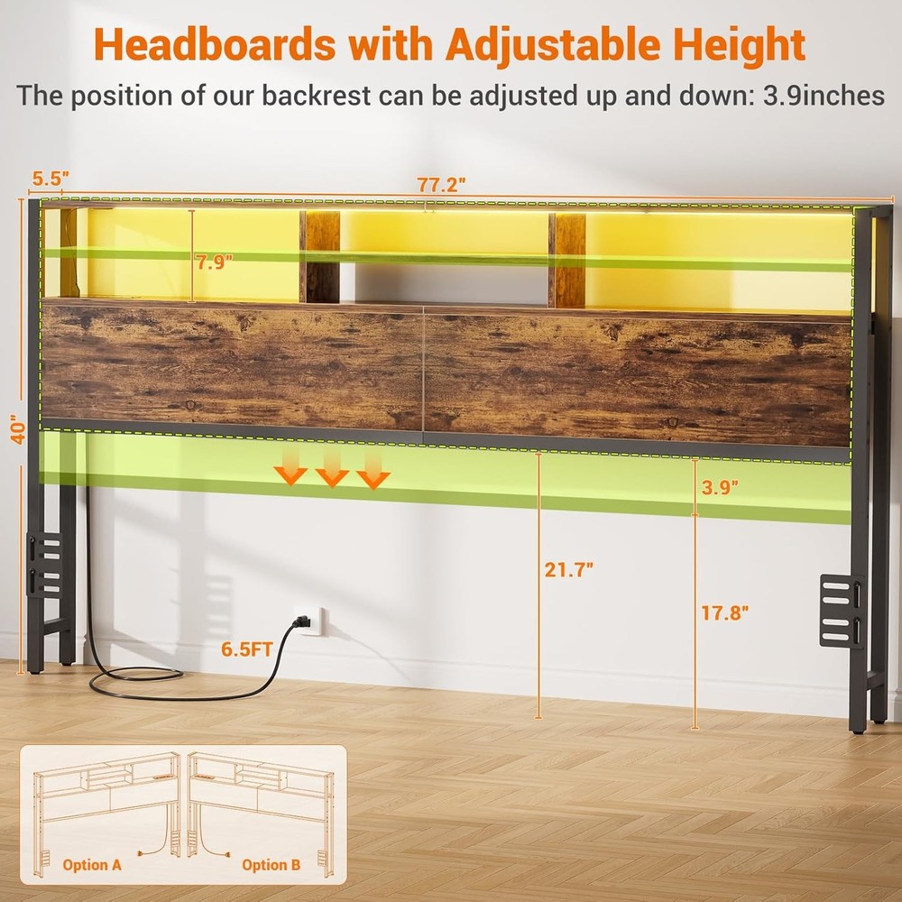 Aheaplus Headboard for King Size Bed with Storage, King, Rustic Brown