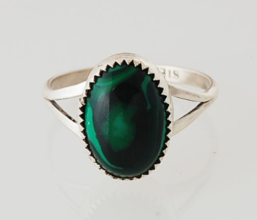 Native American Handmade Sterling Silver with Malachite Ring Size 8 3/4