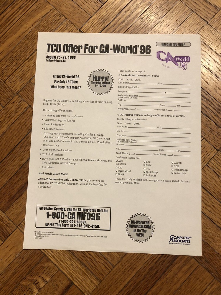 1996 TechniCon Tech Conference At CA-World New Orleans Info Packet