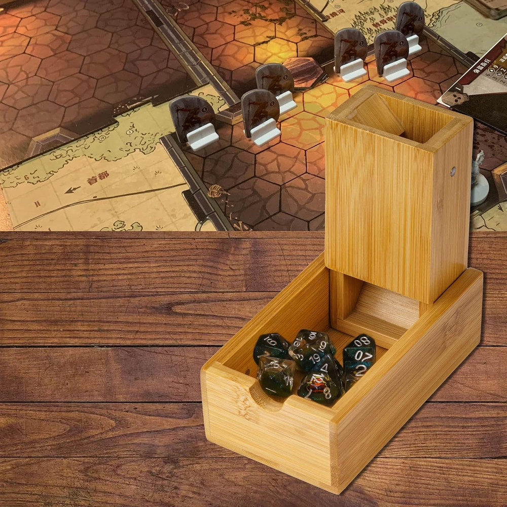 Bamboo Dice Tower Foldable Wooden Die Roller Castle Rolling Case for Board Game,