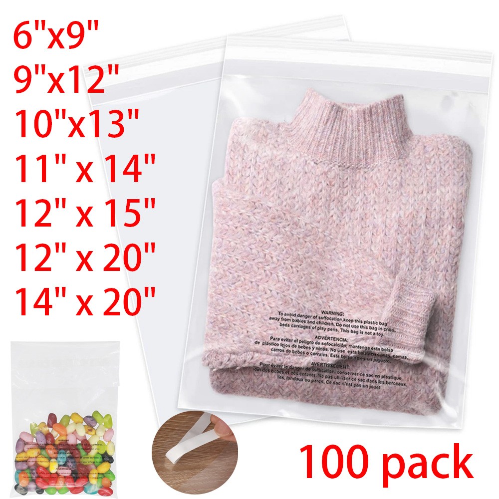 Clear Poly Bags with Suffocation Warning Self Seal OPP Bag for Packaging Clothes