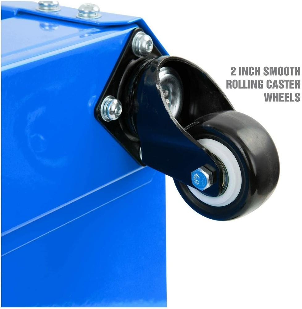 Blue Black Work Stool Rolling Toolbox Seat Shop Storage Creeper Mechanics Garage