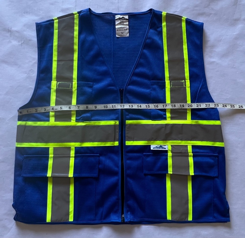 TRUECREST Blue Reflective Safety Vest. Size: MEDIUM 6 Pockets