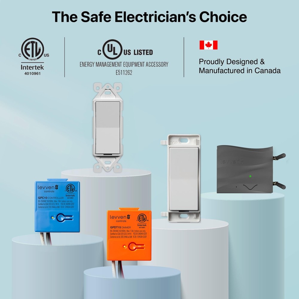 Levven Single-Pole Dimming Wireless Switch Kit - Decorator-Style Switch, Wire...