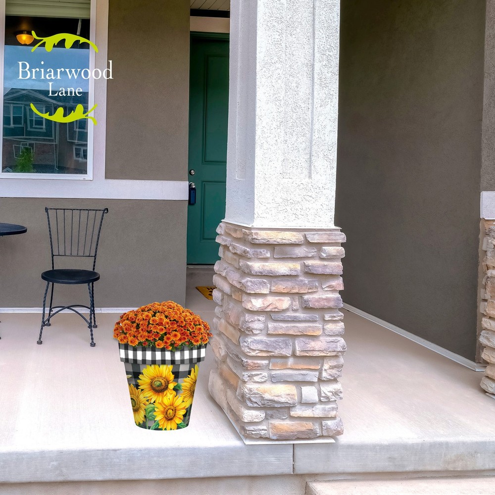 Briarwood Lane Checkered Sunflowers Decorative Medium Planter