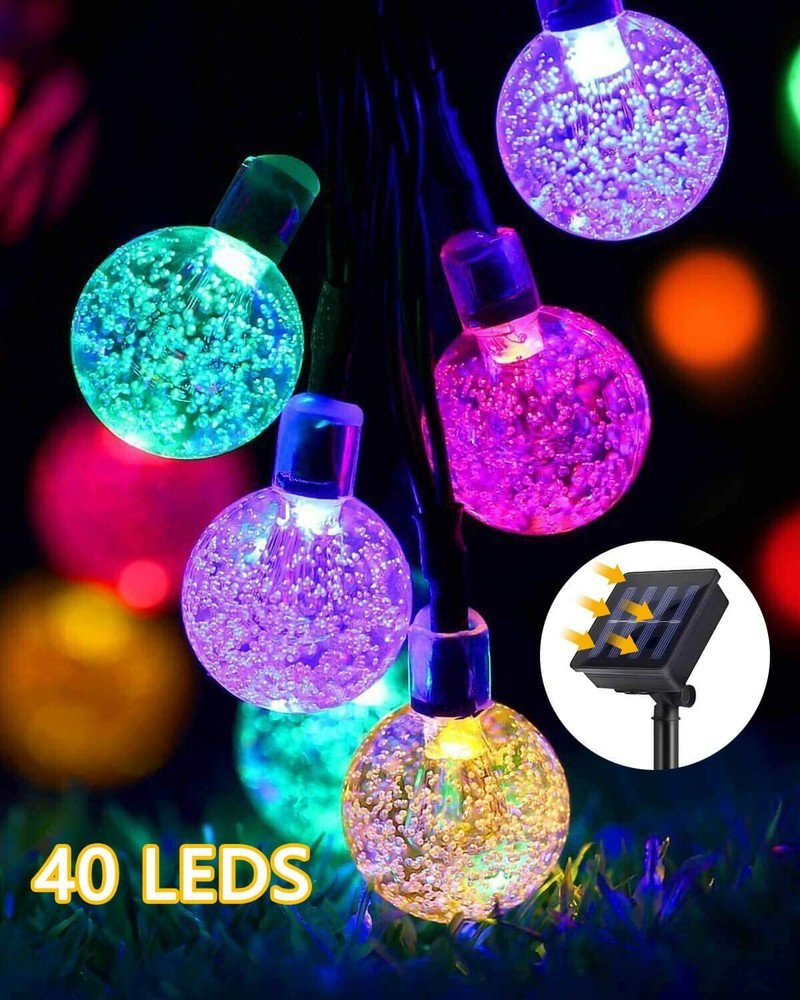 Solar String Lights Outdoor 25ft 40 Led String Lights 8 Modes Crystal Ball IP65