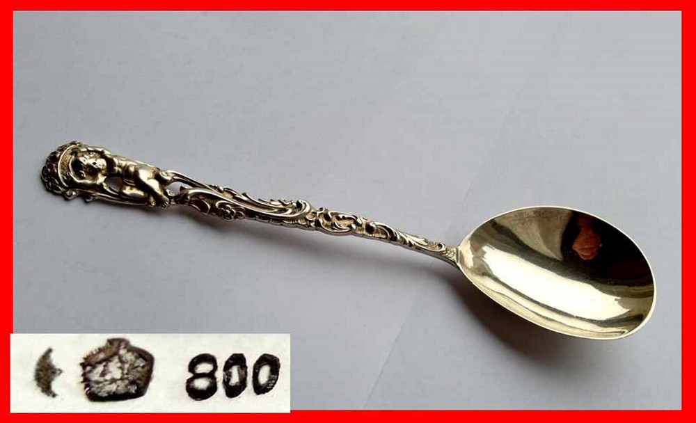 Rococo Serving Spoon, Putti, 800 Silver E623