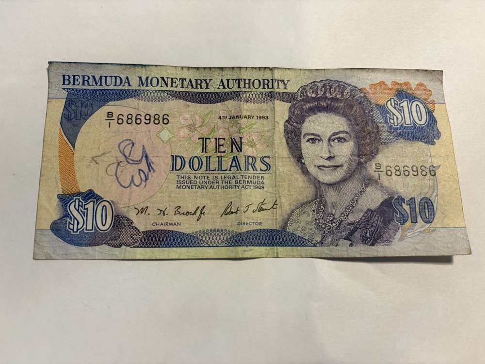 1993 Bermuda $10 Ten Dollars Banknote Circulated