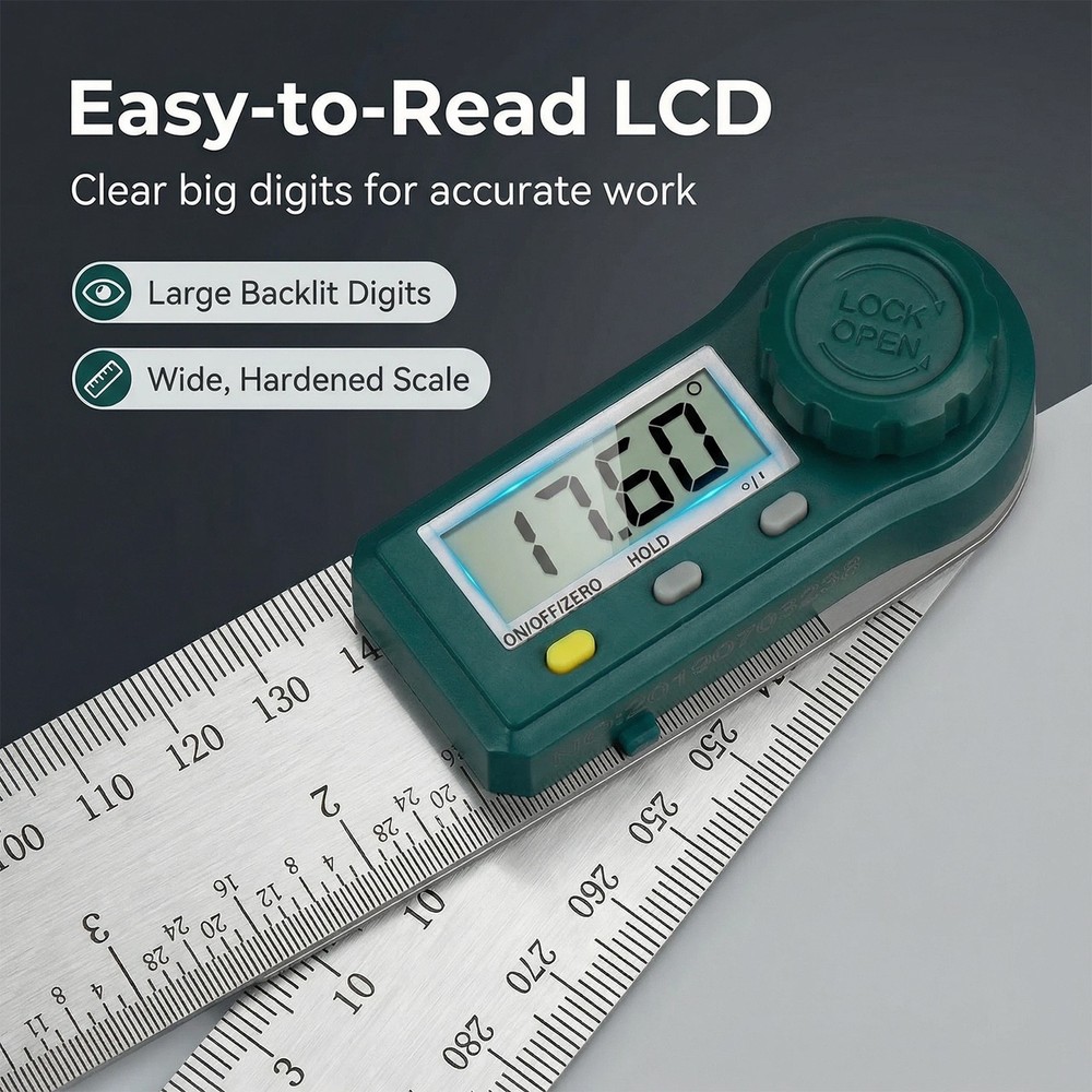 200mm/7.8'' Protractor Digital Angle Finder Ruler with Locking Function for ADAS