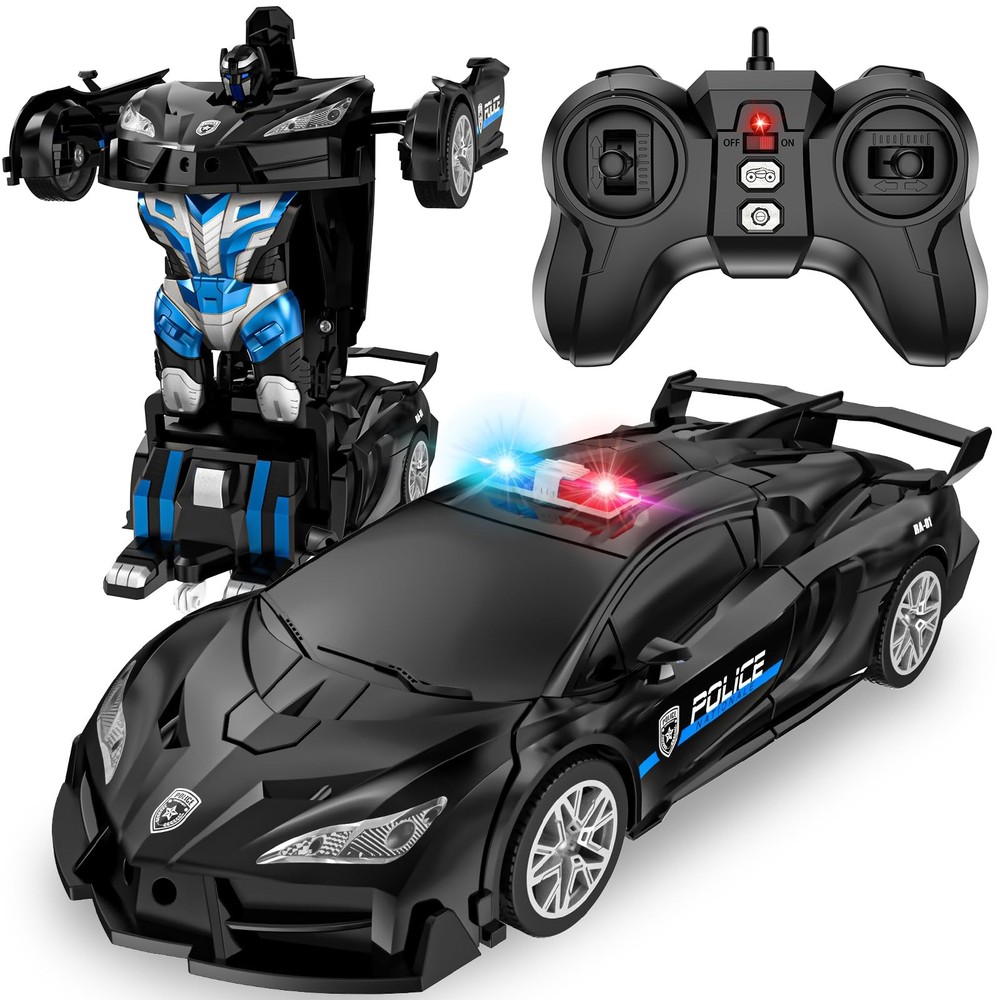 Febyhim Remote Control Car, One-Button Transform Toys 23 cm, Black