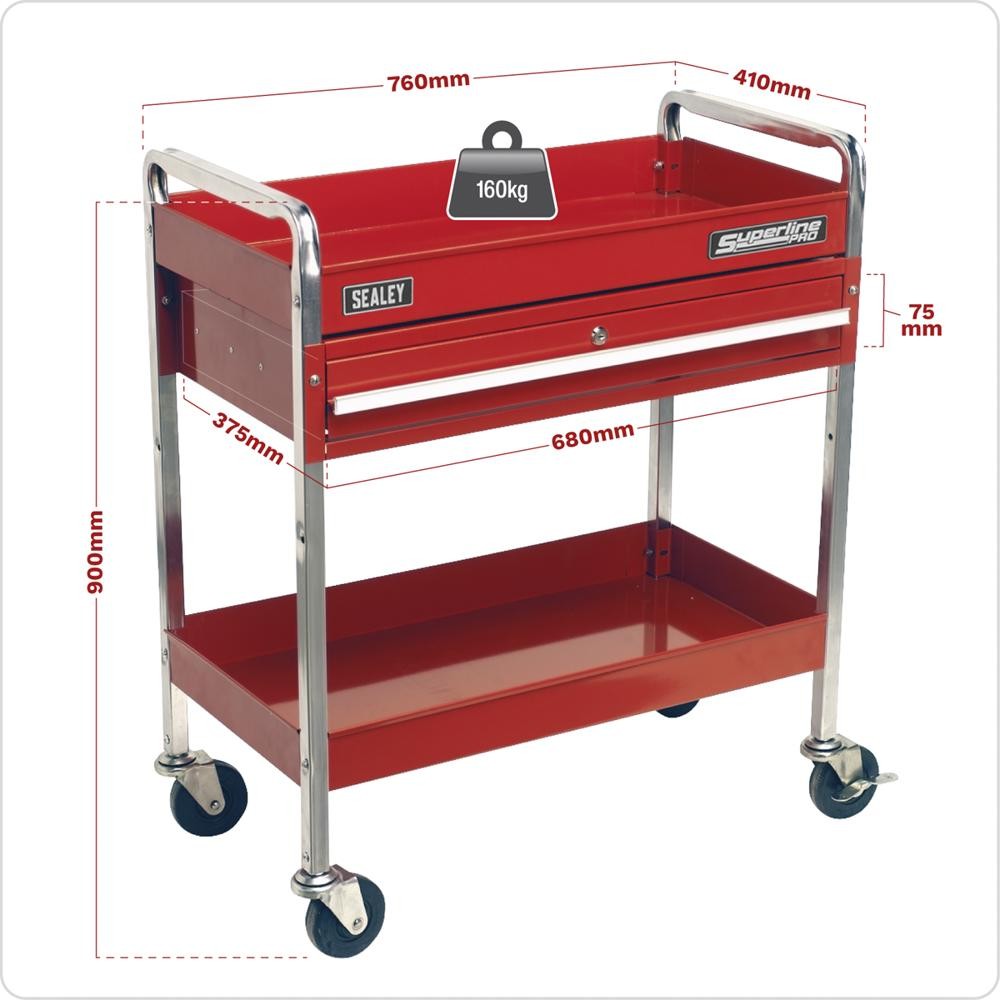 Sealey Heavy Duty 2 Shelf Workshop Trolley Red