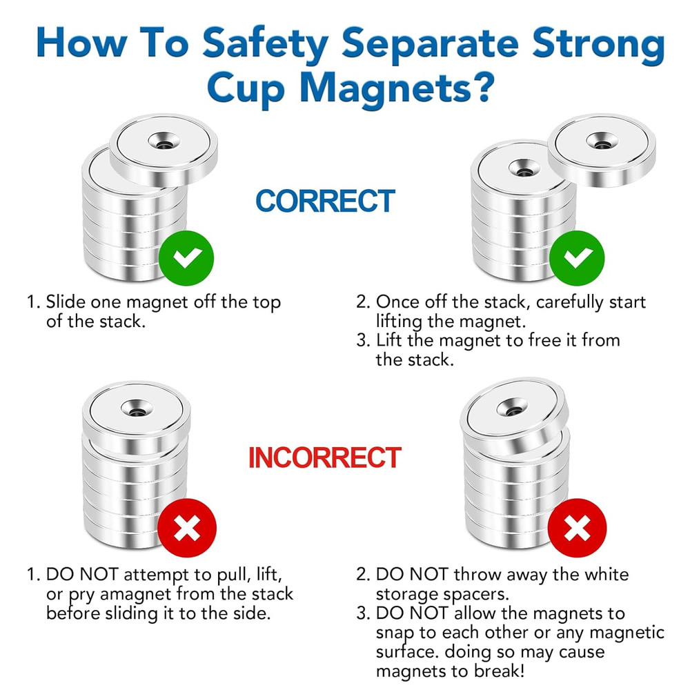 Strong Neodymium Cup Magnets, Waterproof, Rare Earth, 150Lb+ Pull Force, Silver,