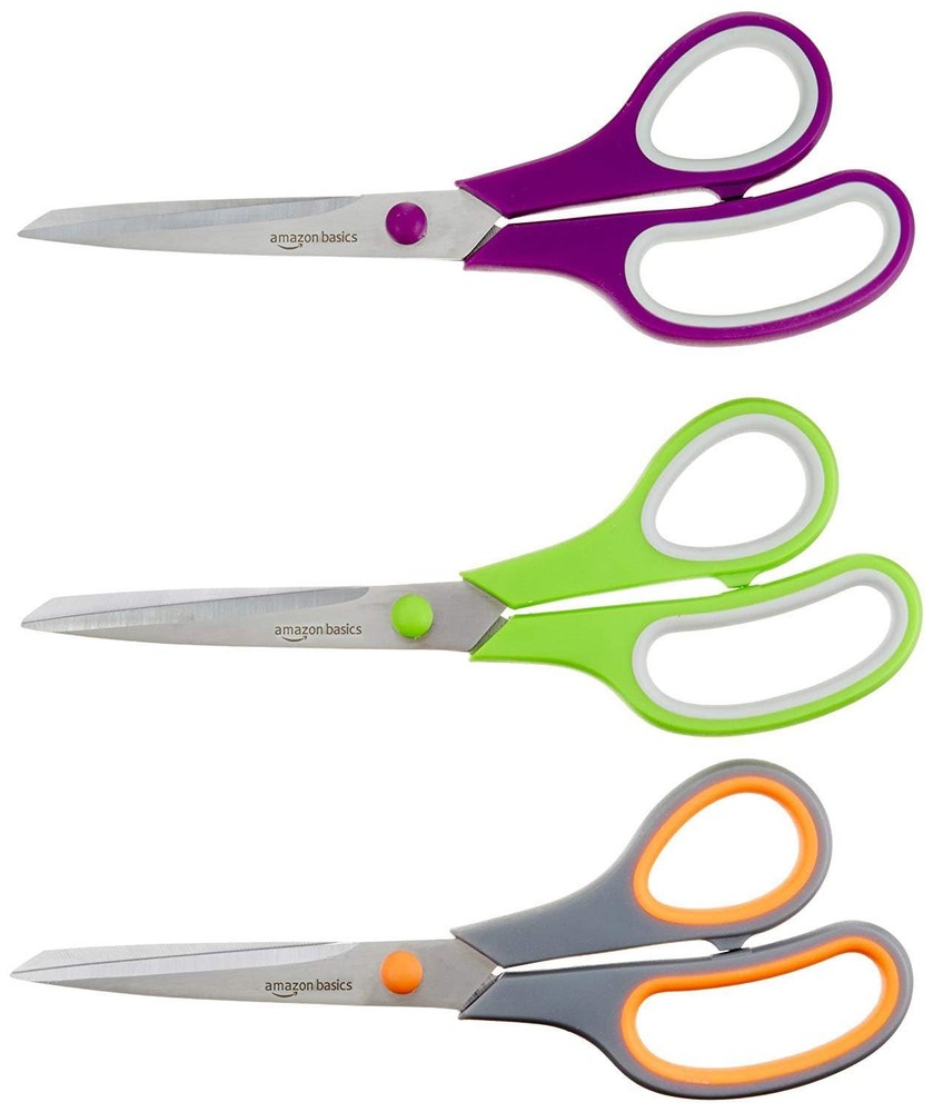 Amazon Basics Multipurpose Stainless Steel Scissors for 3-Pack, Multicolor
