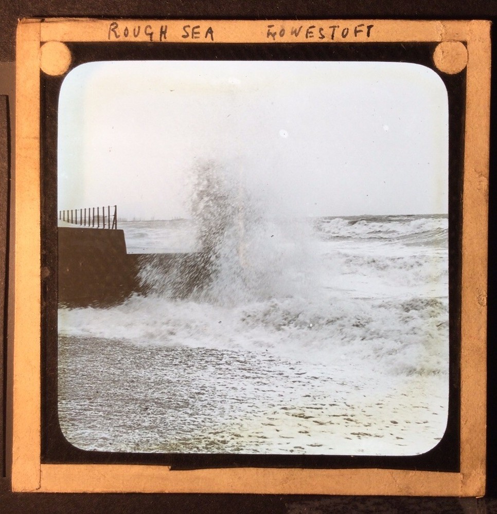 Antique Magic Lantern Slide. Rough Seas at Lowestoft.