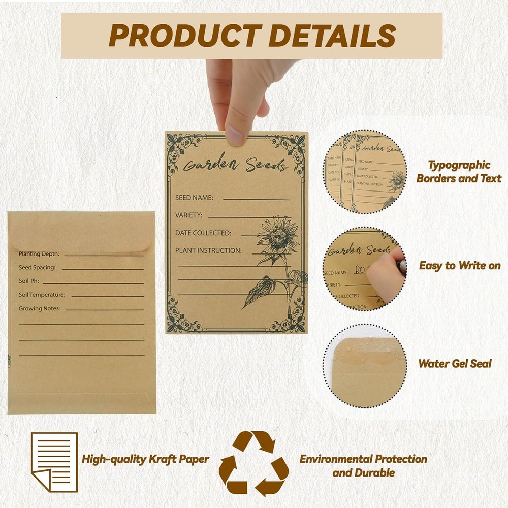 100 Pieces Seed Envelopes - Seed Packets Envelopes Self Adhesive Sealing Seed Sa