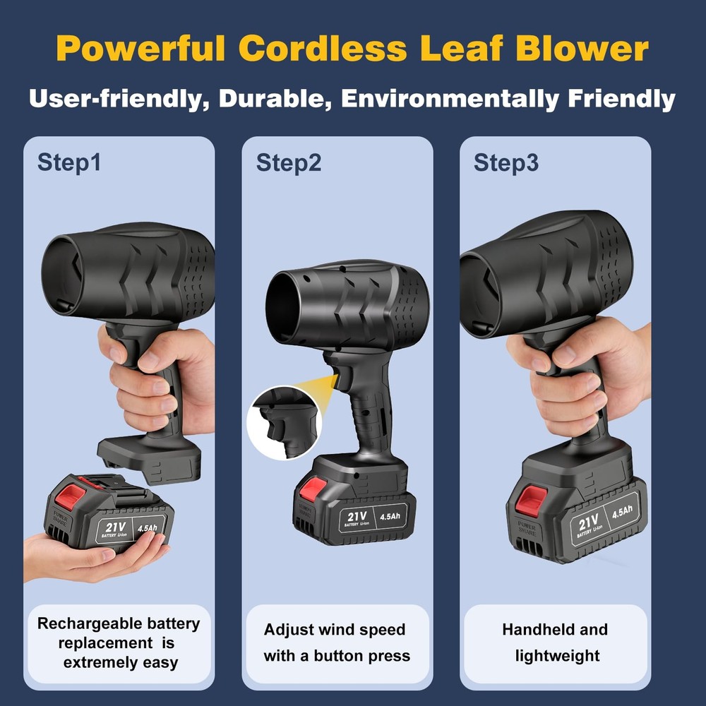 Electric Mini Leaf Blower, Powered Handheld Blower Leaf, Adjustable Black