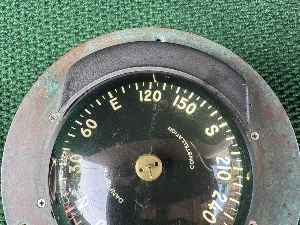 Vintage DANFORTH CONSTELLATION Dash Mount Compass Brass Bezel