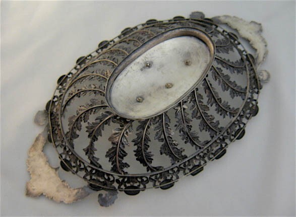 Antique German Solid Silver Bread Tray or Basket Naturalistic Rococo Design 9.4