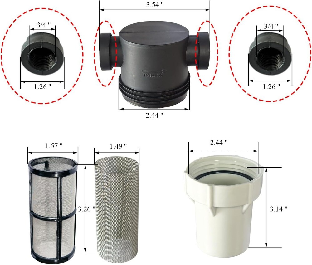 Water Pump Filter 3/4'' Interface Used for Filtering Impurities, For Water Pumps