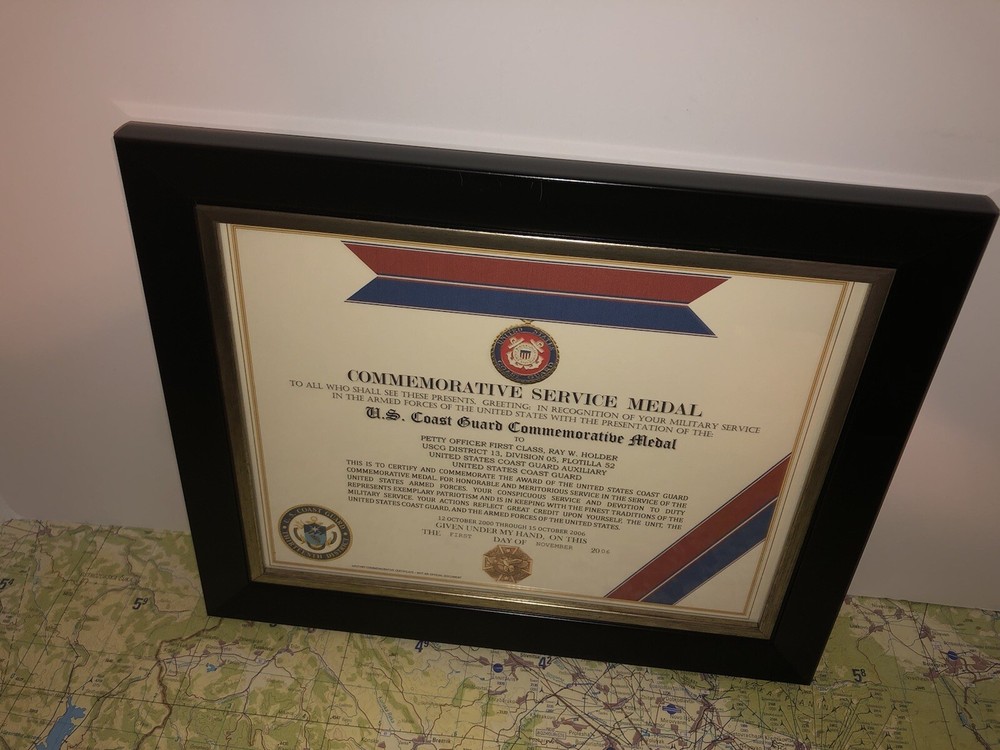 U.S. COAST GUARD COMMEMORATIVE MEDAL CERTIFICATE ~ Type 1