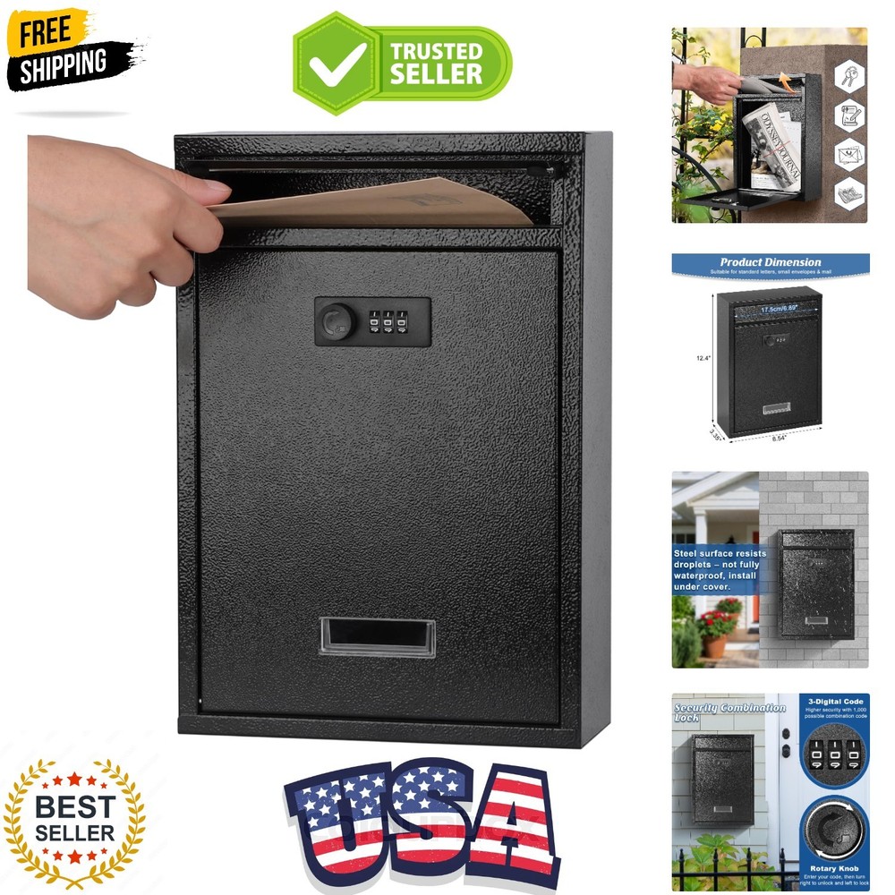 Locking Wall Mount Mailbox, Mail Boxes with Combination Lock for Outside, Sec...