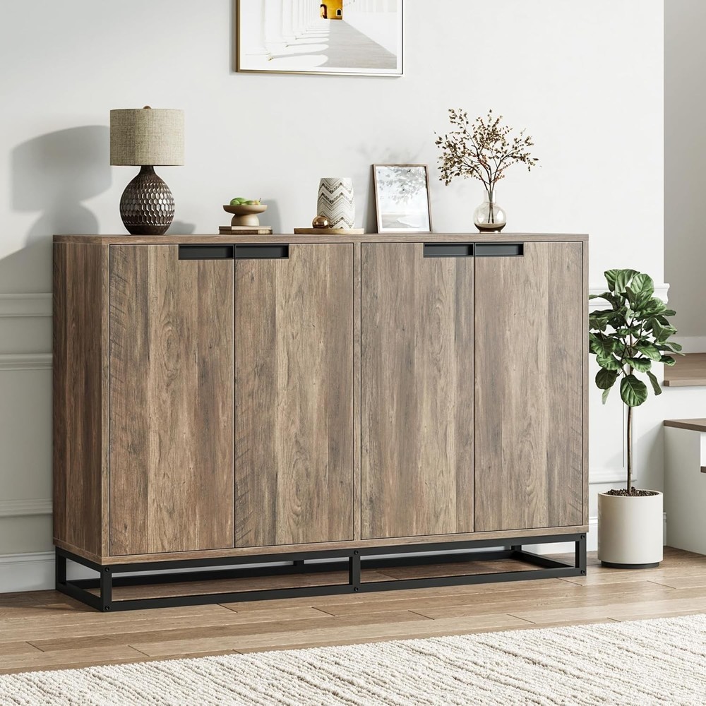 Multi-Function Storage Cabinet, 4 Doors & Adjustable Shelves, All-in-1 Storage