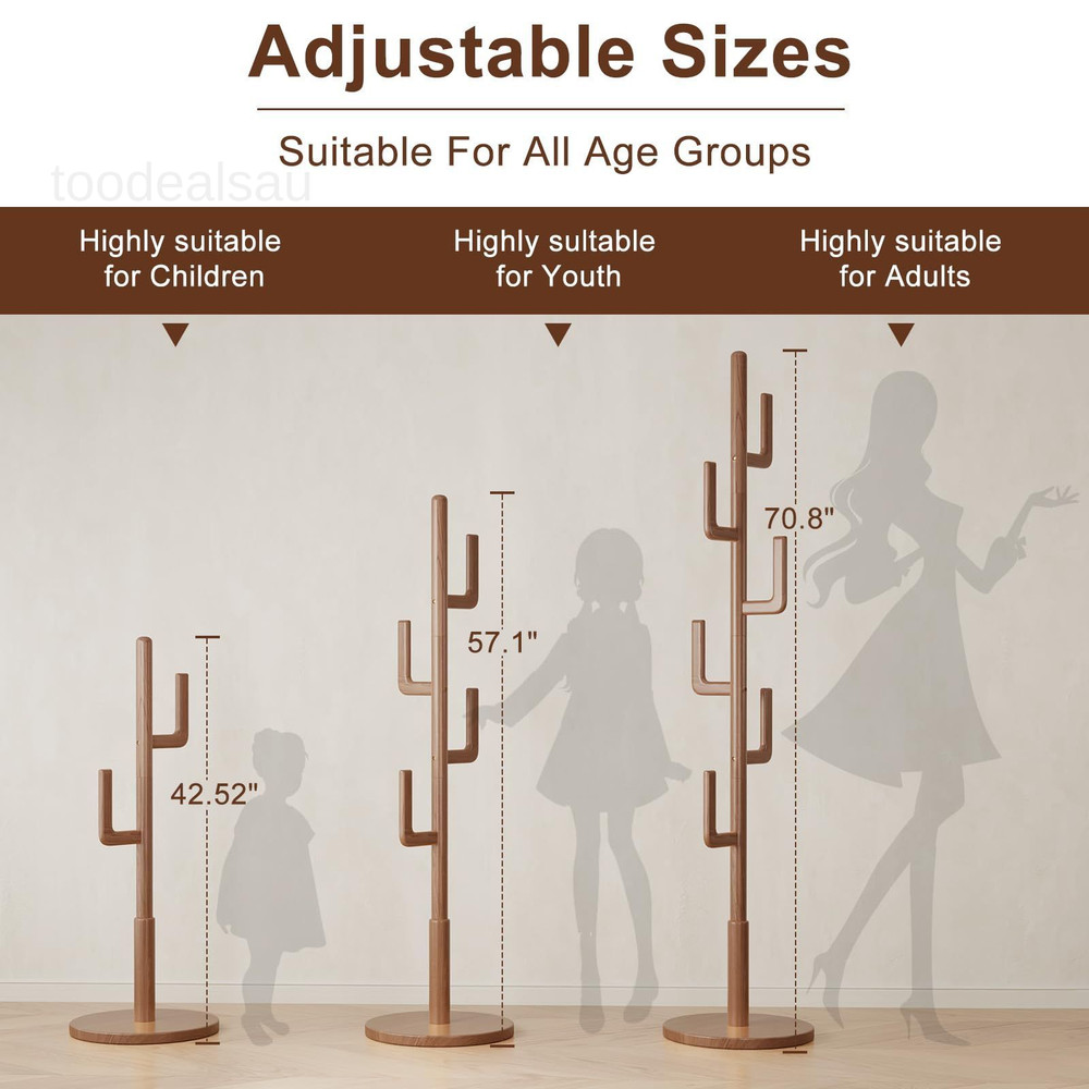 Solid Wood Cactus Coat Rack, Freestanding Rack With 6 Walnut