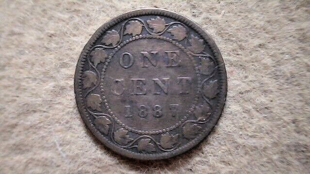 1887 Canada Large One Cent Finea Condition; KM#7 Bronze